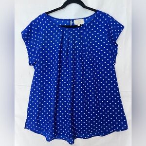 Cap-Sleeve Polka Dot Blouse in Royal Blue. 3X LIKE NEW